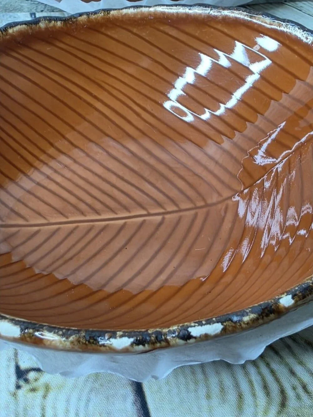 4 Leaf Shaped Hand Painted Crafted Ceramic Bowl Burnt Orange Rough Glazed Finish